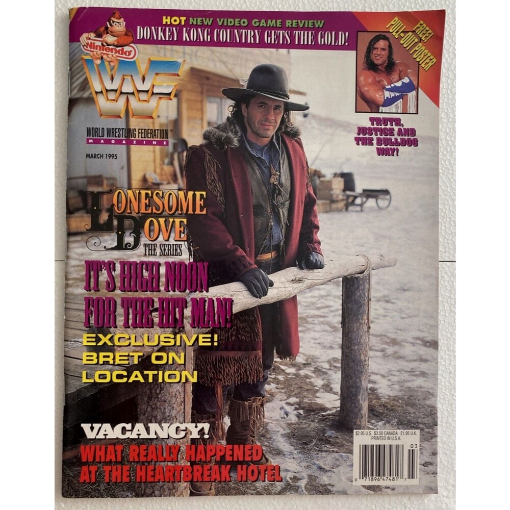 WWF Magazine March 1995 Bret Hart Lonesome Dove Cover w/ Uncut Trading Cards